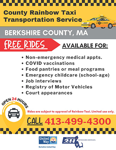 call 413-499-4300 for free taxi rides