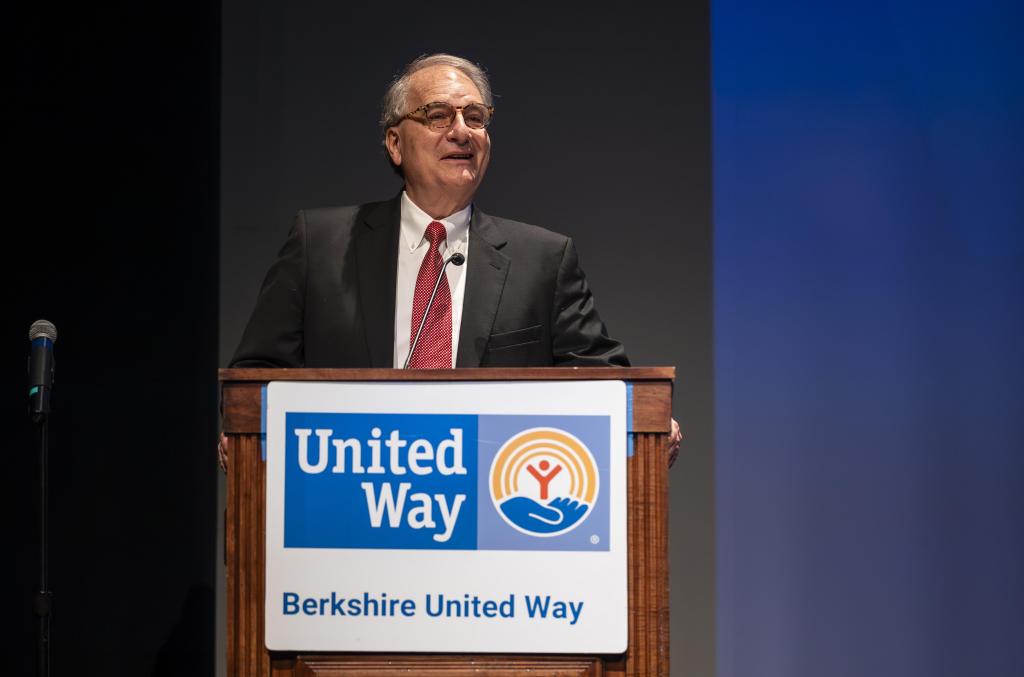 Nick Paleologos, executive director of Berkshire Theatre Group, offers congratulations and reads a message from Governor Maura Healey