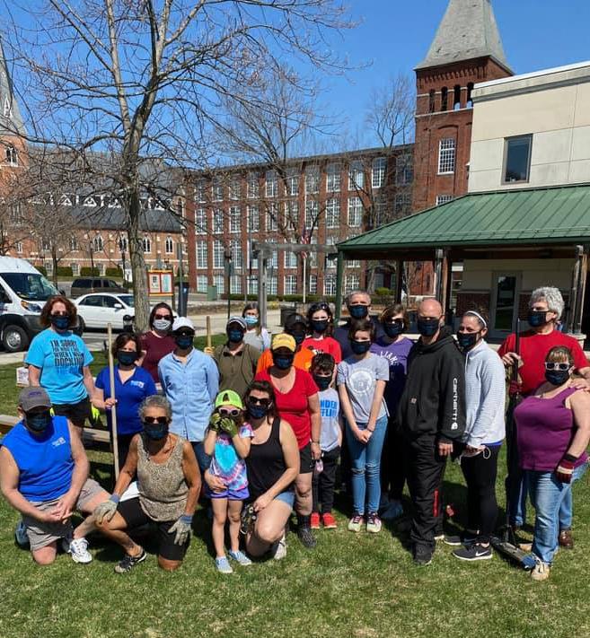 Volunteers and Northern Berkshire United Way team up to clean up in downtown Adams.