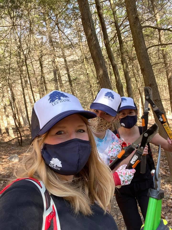 Volunteers from Lee Bank join Berkshire Natural Resources Council at Alford Springs trail.