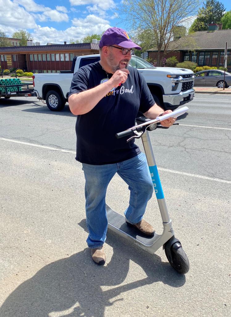 President & CEO Tom Bernard utilized a Bird scooter to complete his judging duties