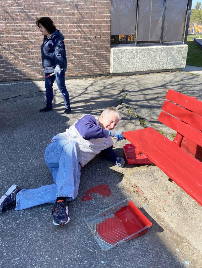 Painting benches too at Conte.