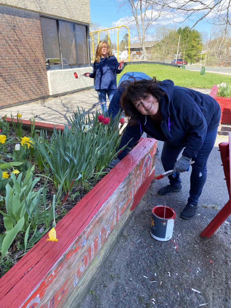 A fresh new coat of paint on the flower beds at Silvio O. Conte Community School.