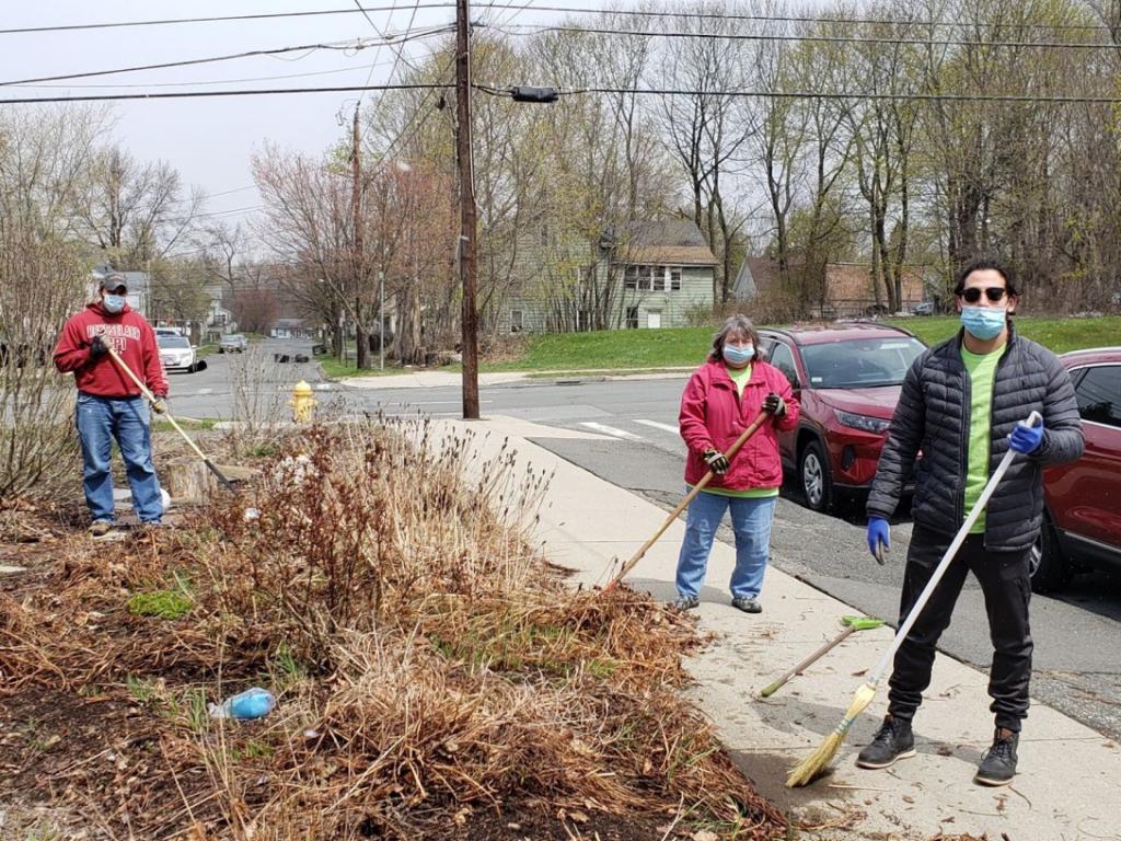 Volunteers from EDM clean up at the Christian Center.