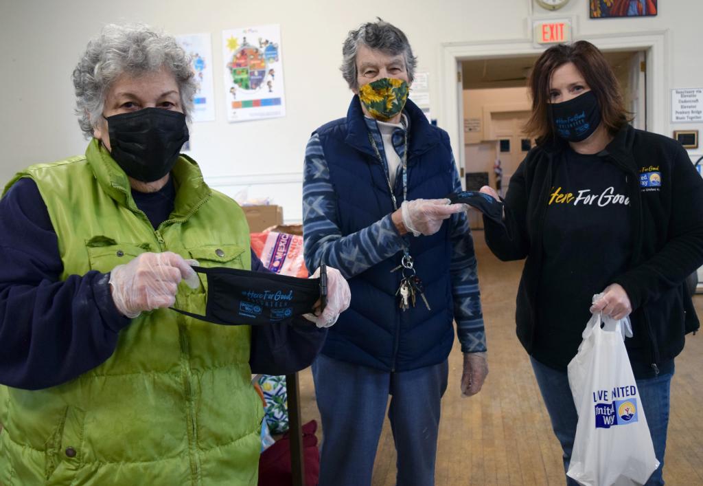 South Congregational food pantry volunteer Carol, food pantry organizer Mary Wheat and Brenda Lee Petell (BUW)