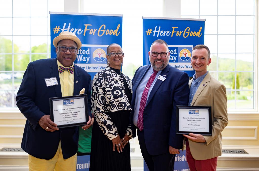 Award recipients Manny and Vannessa Guess Slaughter, BUW President and CEO Tom Bernard, and Alex Reczkowski