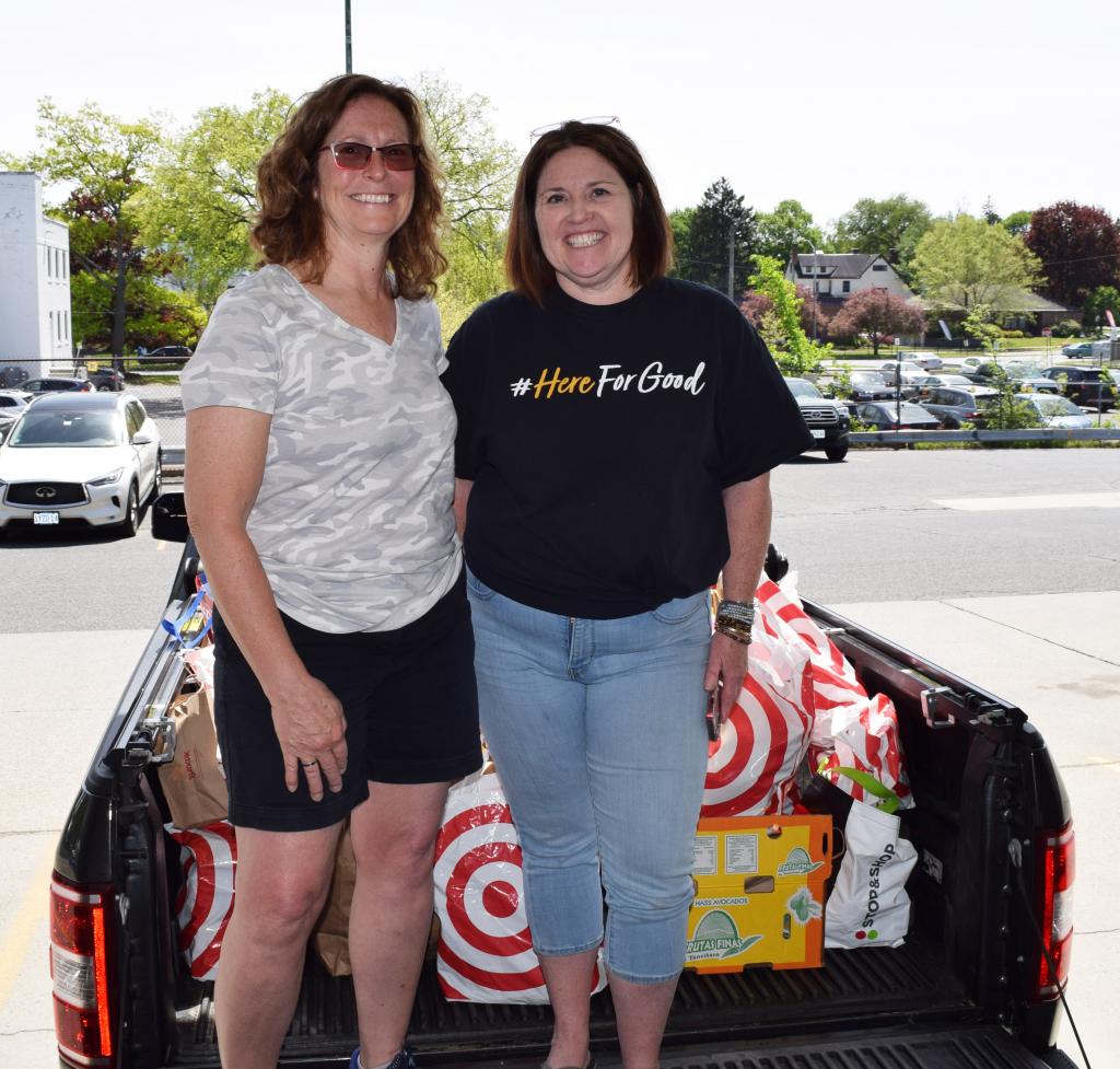 Brenda, right, with Jayne Shogry from St. Joseph's Pantry