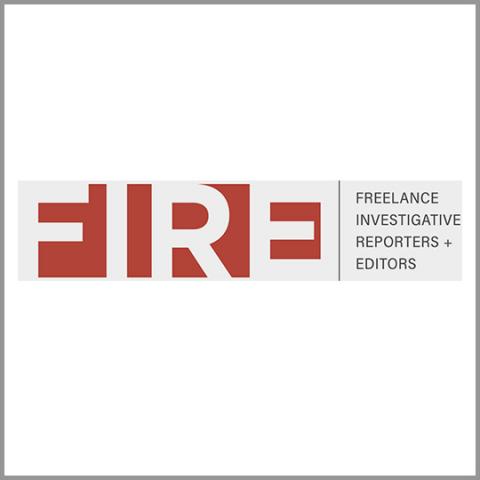 FIRE: Freelance Investigative Reporters + Editors volunteer fair booth logo